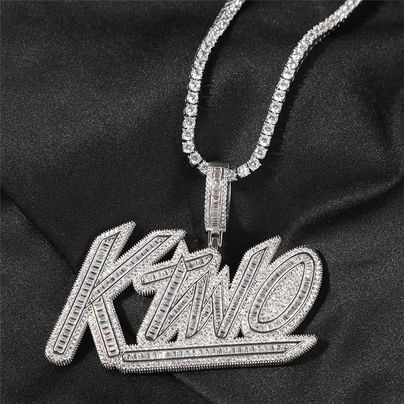 New Arrivals High Quality Gold Plated Bling Ice Out CZ Custom Name Cursive Letters Pendant Necklace With 24inch Rope Chain