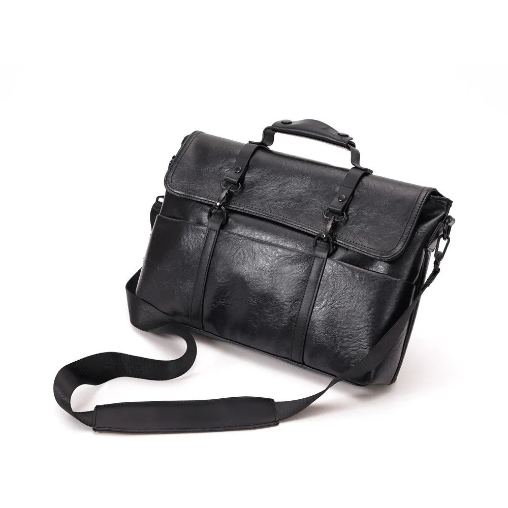 Homens designer ombro pasta de couro preto bolsa de negócios mulheres laptop saco mensageiro negócio