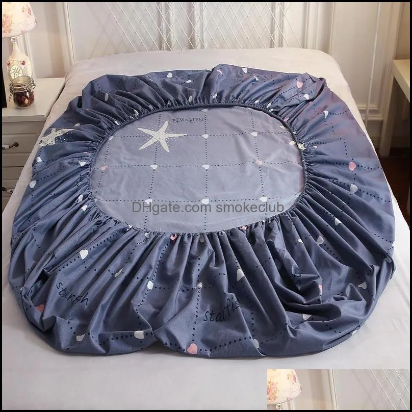 Sheets & Sets 1pcs 100%Polyester Printed Fitted Sheet Mattress Cover Four Corners With Elastic Band Starfish Print Bed Sheet(no Cases)