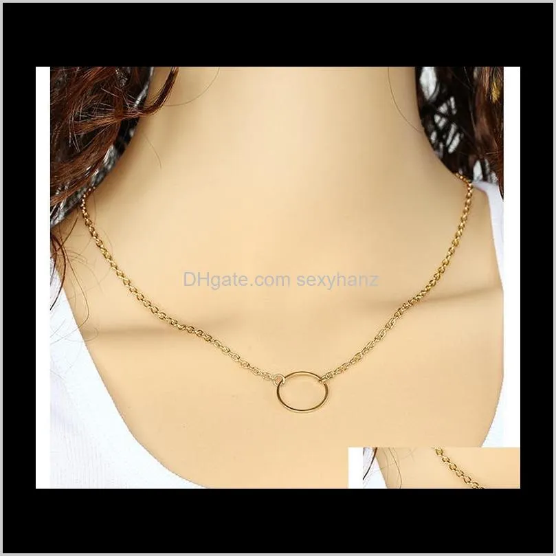 contracted fashion loop necklace simple clavicle twisted chain golden round charm pendant circle sautoir women gifts necklaces party