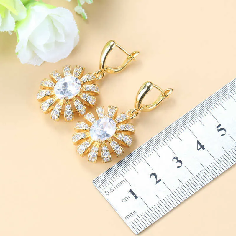 Yellow Gold Wedding Jewelry Set For Women Elegant Dangle Earring Necklace Sets Bridesmaids Bracelet And Ring In H1022 From Yanqin08 15.02 DHgate.Com