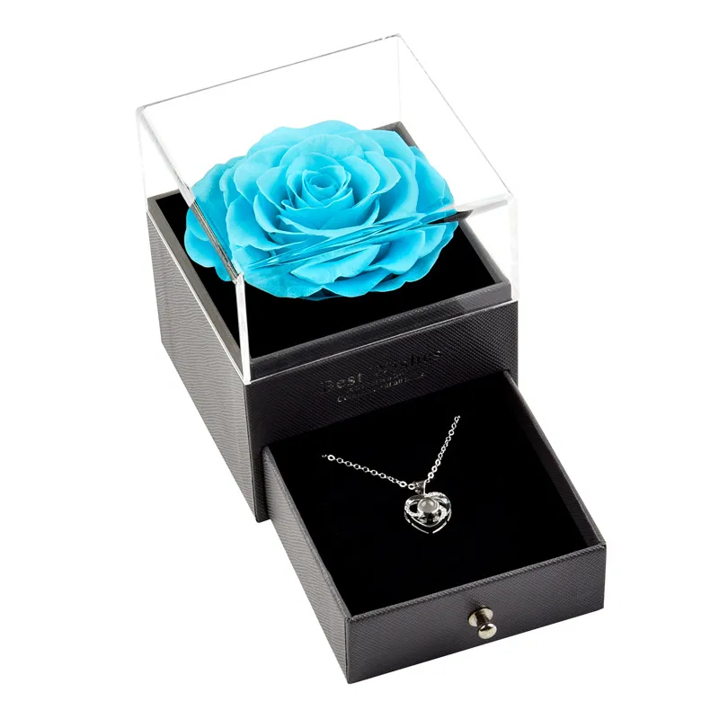 Zachowany kwiat biżuteria pudełko prawdziwe róży szuflady pudełka Valentine Boże Narodzenie prezent XG0112