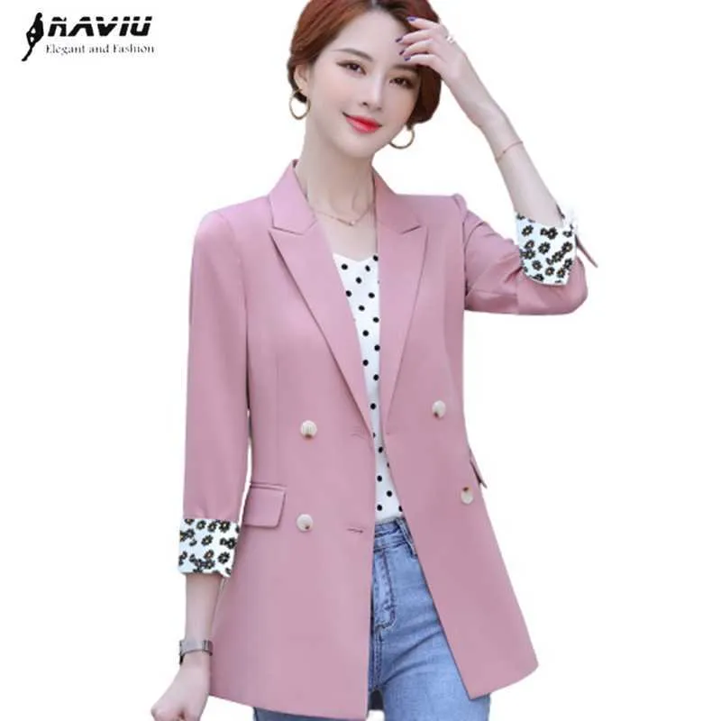 Naviu moda senhora escritório desgaste mulheres blazer coreia estilo puro cor outerwear formal terno jaquetas solto casaco 210604