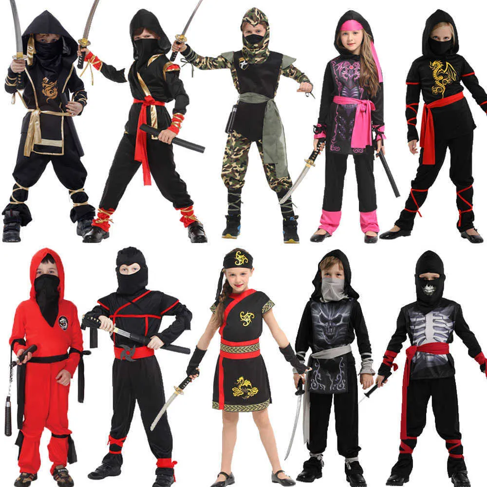 Umorden Halloween Kostiumy Chłopcy Dragon Ninja Kostium Dziewczyny Warrior Cosplay Carnival Party Fancy Dress Up Dres Dla Dzieci Q0910