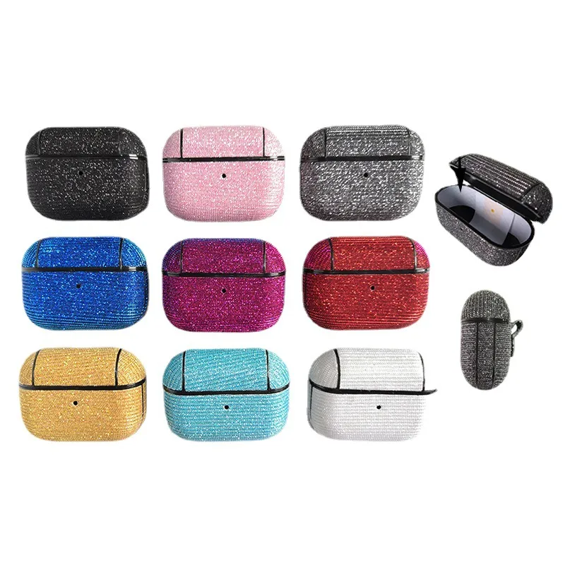 Luksusowy brokat PU Leather Case dla Airpods Pro Akcesoria słuchawkowe Pokrywa ochronna z hakiem do AirPod Air Pod 1 2 Gen 3 Skin Fashion Sparkle Shinny Projekt