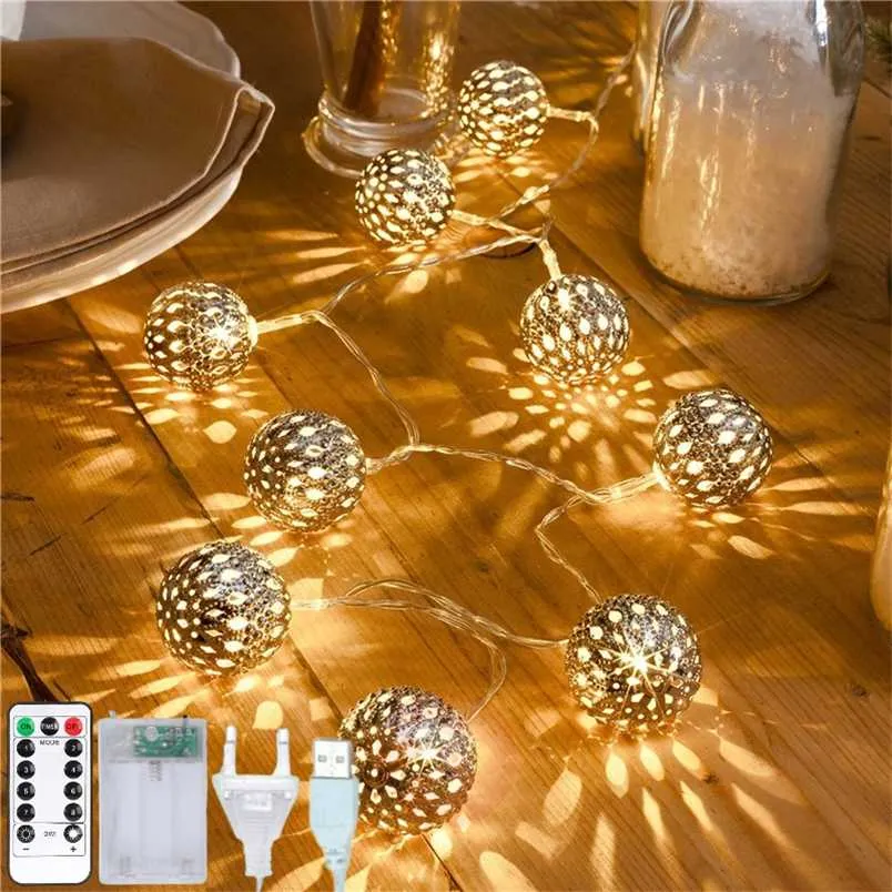 Guirlande Lumineuse LED Boule Marocaine Guirlande Lampe Salle De La Chaîne Fée Jardin De Noël De Mariage Fête Halloween Décoration Extérieure 211104