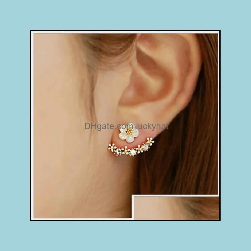 Dangle Chandelier Jewelryhigh Quality Anti Allergic Pure Sier Jewelry Daisy Flower Front And Back Two Sided Stud Boucles d'oreilles Oreille Nail Coréen