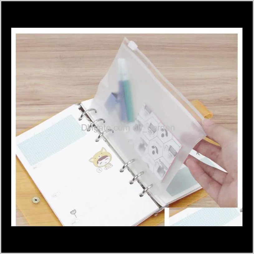 a5/a6/a7 transparent binder pvc zipper storage bag 6 hole waterproof stationery card bills bags bags office travel portable document sack