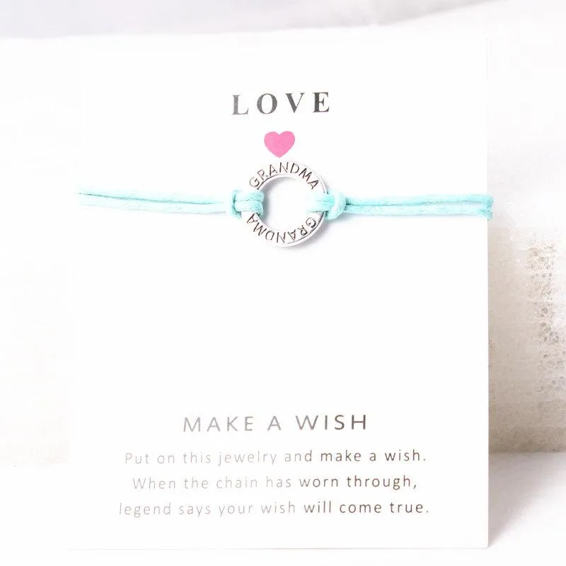 Charm Bracelets Grandma Bracelet For Mother's Gifts Adjustable Rope Love Wish Card Statement
