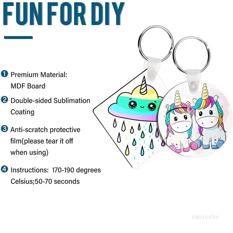 Party Favorit DIY Blank Värmeöverföring Keychain Trä nyckelkedja Tagg utskrivbar MDF värmer sublimering nyckelringar Taggar levererar ZC218