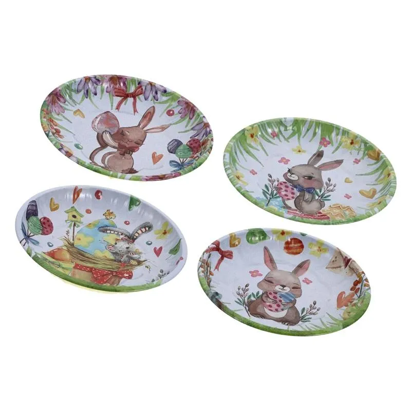 Cartoon Rabbit Fruit Plate Easter Day Kids Gift Iron Nut Tray Decorative Snack Plate Kitchen Fruit Storage Tray 19.5cm LX4616