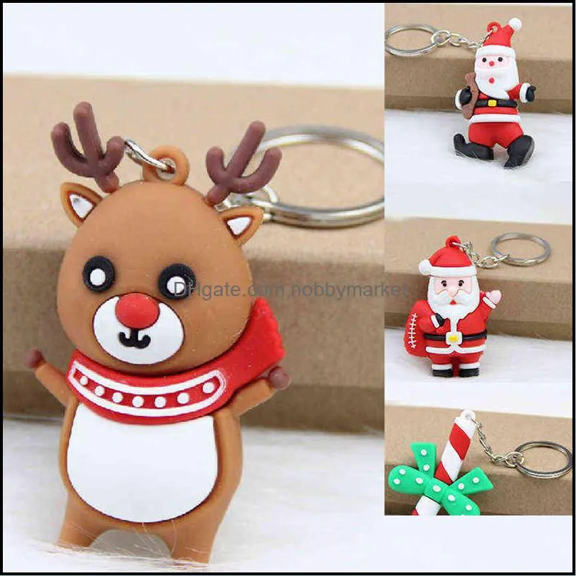 Merry Christmas Decoration Santa Claus Elk Snowman Keychain New Year 2022 Children Gift Xmas Noel