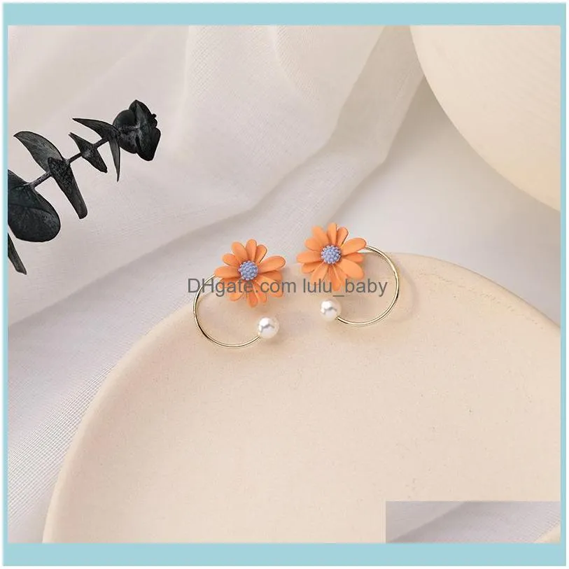 Stud Korea 2021 Trendy Flower Simulated Pearl Circle Earrings For Women Girls Fashion Jewelry Beach Holidays Oorbellen1