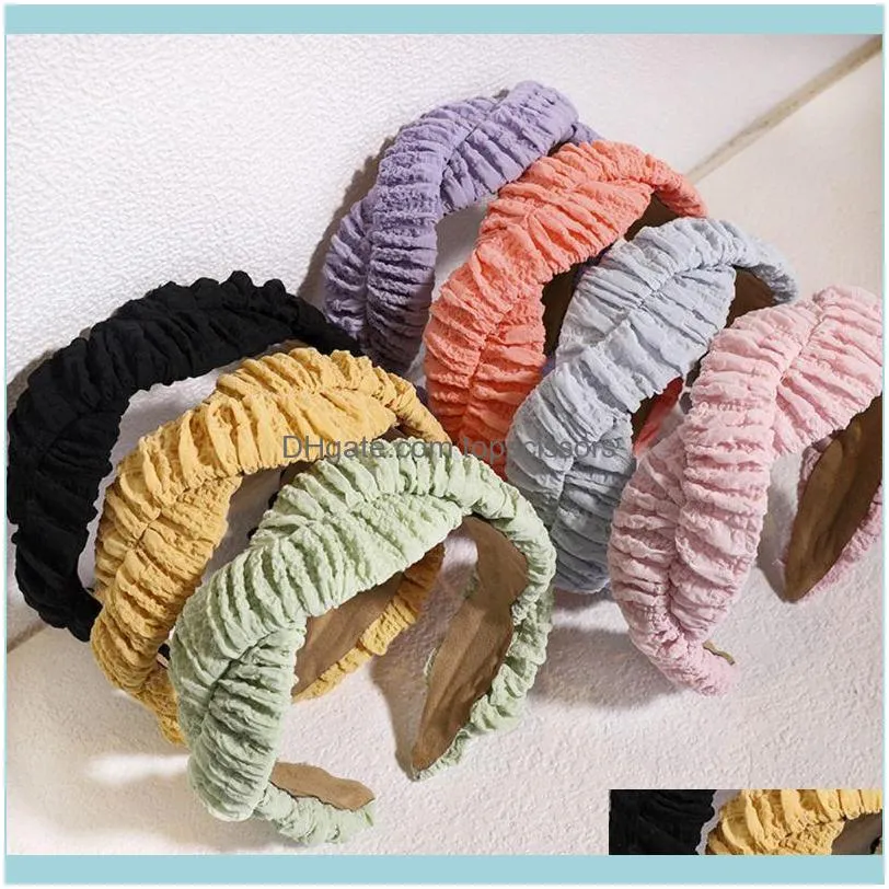 Women Girl Bubble Wrinkled Bandana Ruffle Twist Braided Wave Wide Headband Sweet Macaron Candy Color Hair Hoop Accessory1