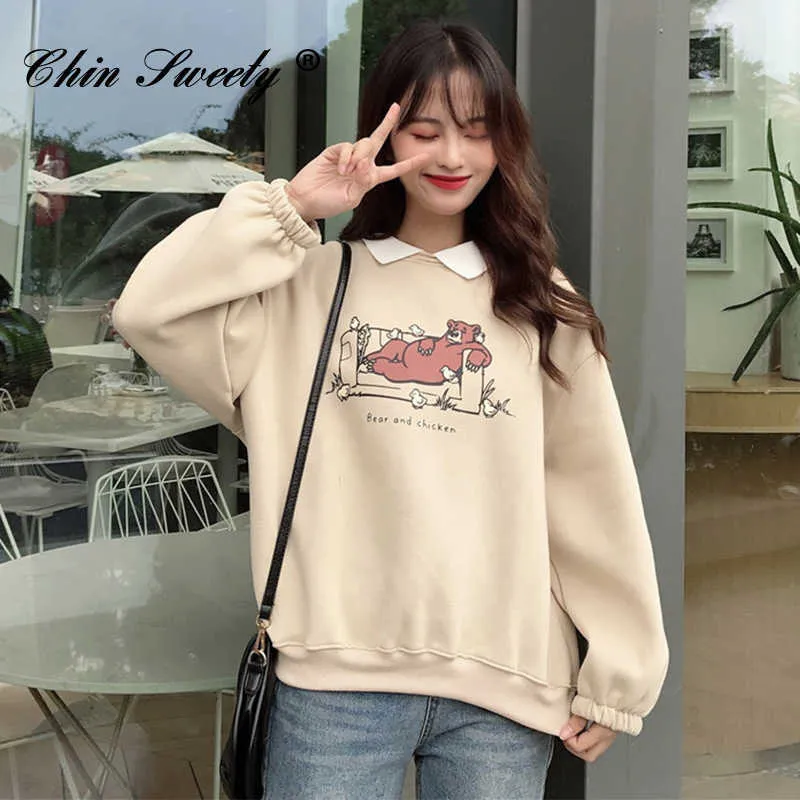 Spring Cartton Printed Womens Sweatshirt Long Sleeve Turn Down Collar Sweatshirts Female 2021 Spring New Sweet Ladies Pullovers Y0820 From 11 47 DHgate