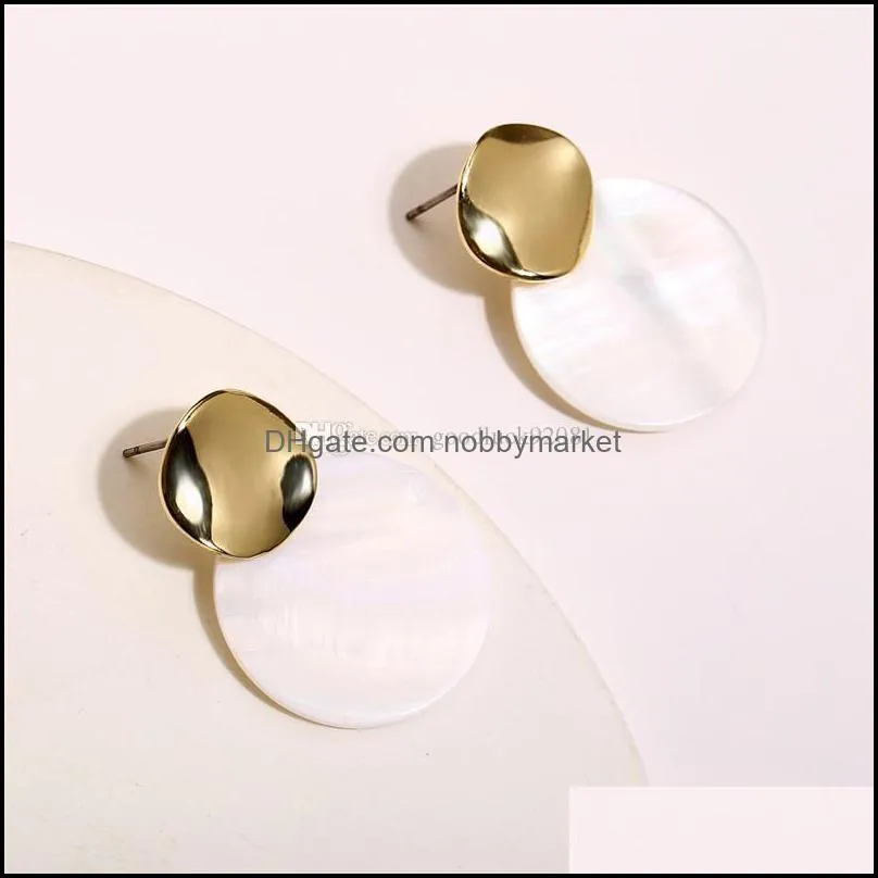 New Simple Gold Round Circle Earrings For Women Girls Retro White Acrylic Shell Heart Dangle Drop Earring Geometric Statement Earring
