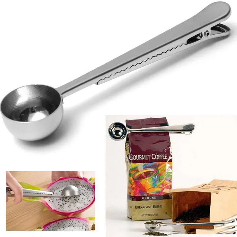 Gebruiksvoorwerpen Heathfame Cooking 1Cup Tool Rvs Coffee Koffie Meten Scoop Lepel Met Tas Afdichting Clip Keuken Goede Helper