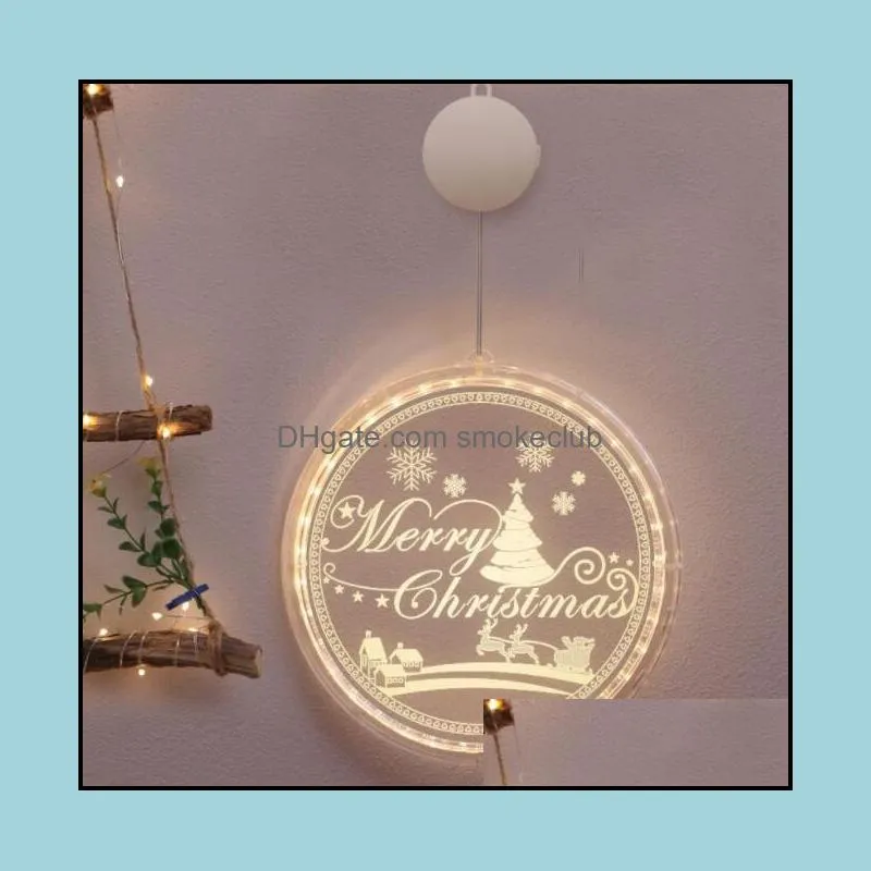 3D Christmas Hanging Light Round Window Decortive Snowflake Santa Star String Xmas Decoration Layout Lights Party Decoration CCD9638