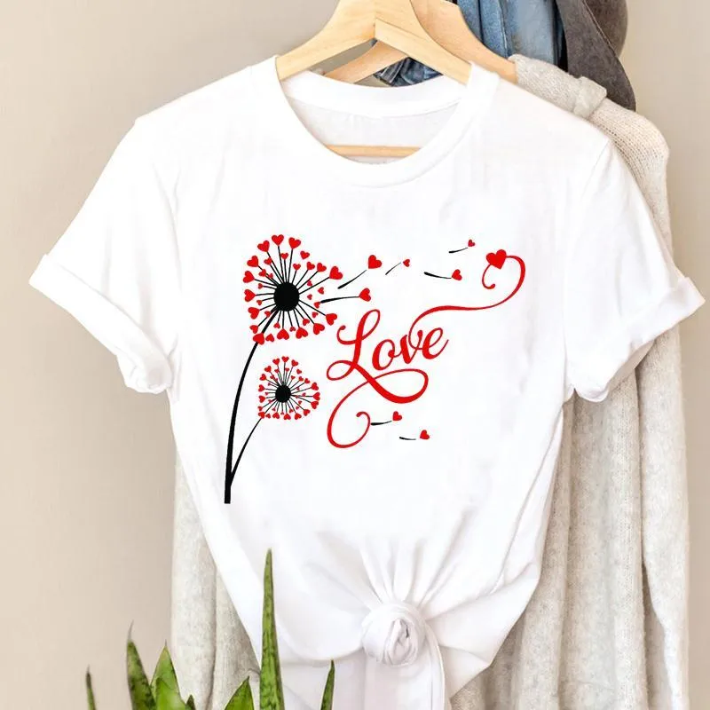 Damen T-Shirt T-Shirts Sweet Love Plant Valentine Damen T-Shirt Kurzarm Mode Frauen Kleidung T-Shirt Top Lady Print Weibliche Grafik