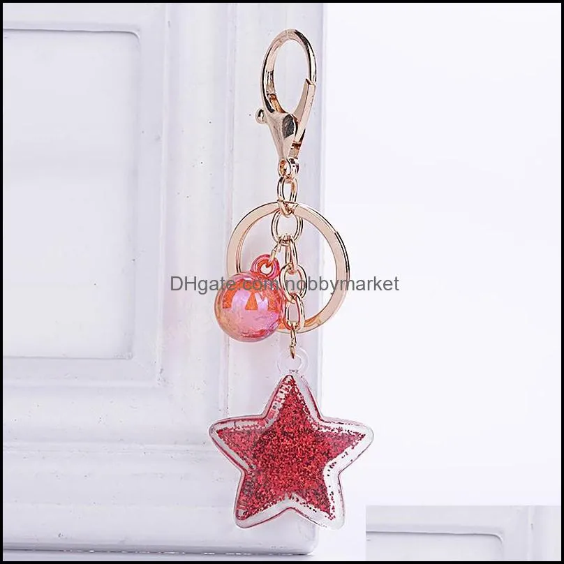 Cute Five-Pointed Star Transparent Quicksand Sequin Acrylic Pendant Car Keychains Women Holder Charm Bag Accessories Couple Gift