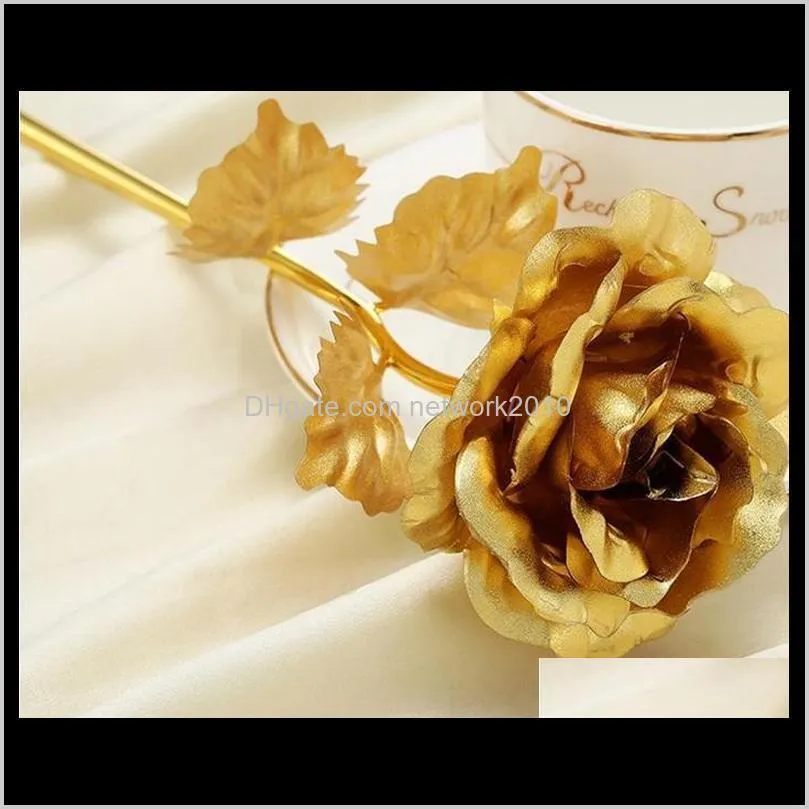 romantic 24k plating golden rose flower gold foil plated artificial wedding festive party valentine day gift