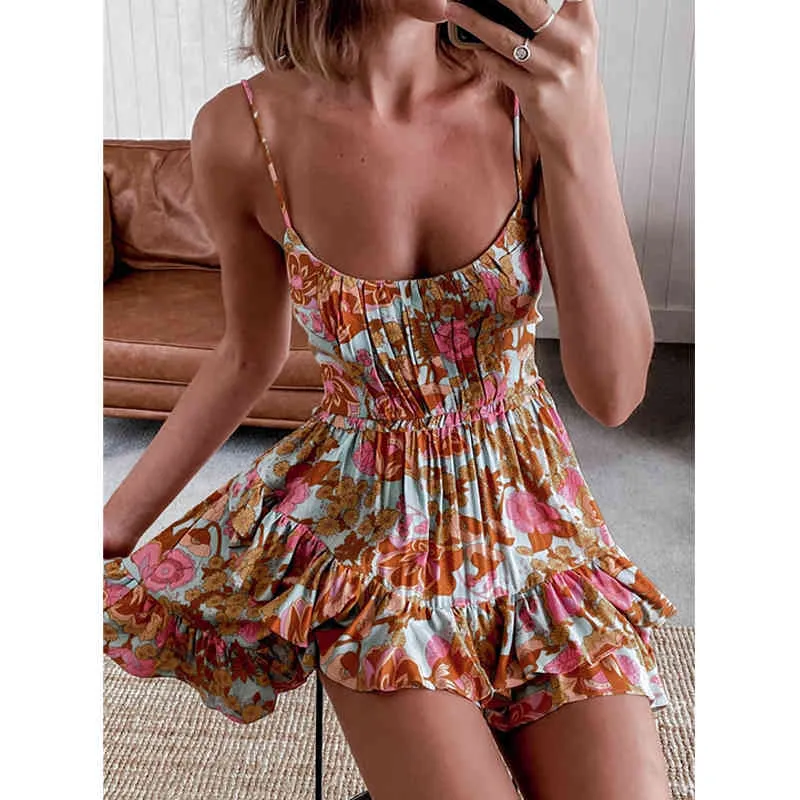 SOLY HUX Women's Floral Spaghetti Strap Mini Dress - Boho Summer Vacation Sundress