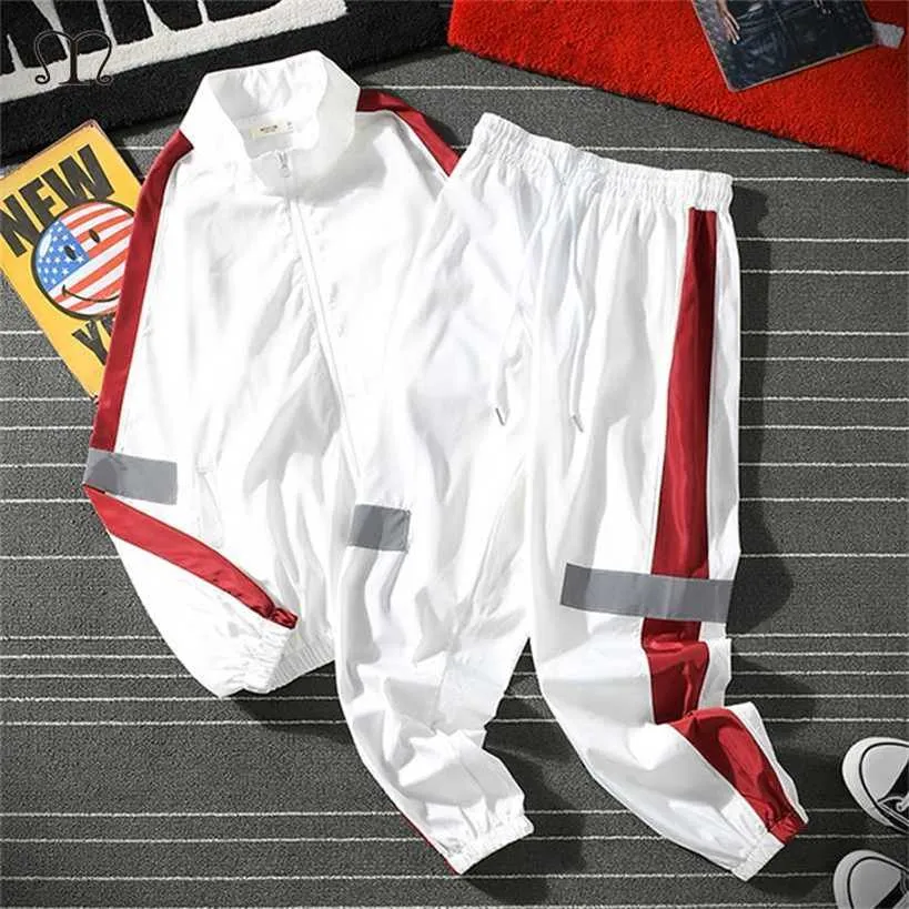 Män sportkläder set Spring Autumn Hoodies Mens Tracksuit Patchwork Hip Hop Sweatshirt+Pants Mane Casual Two Pieces Track Suit 220107