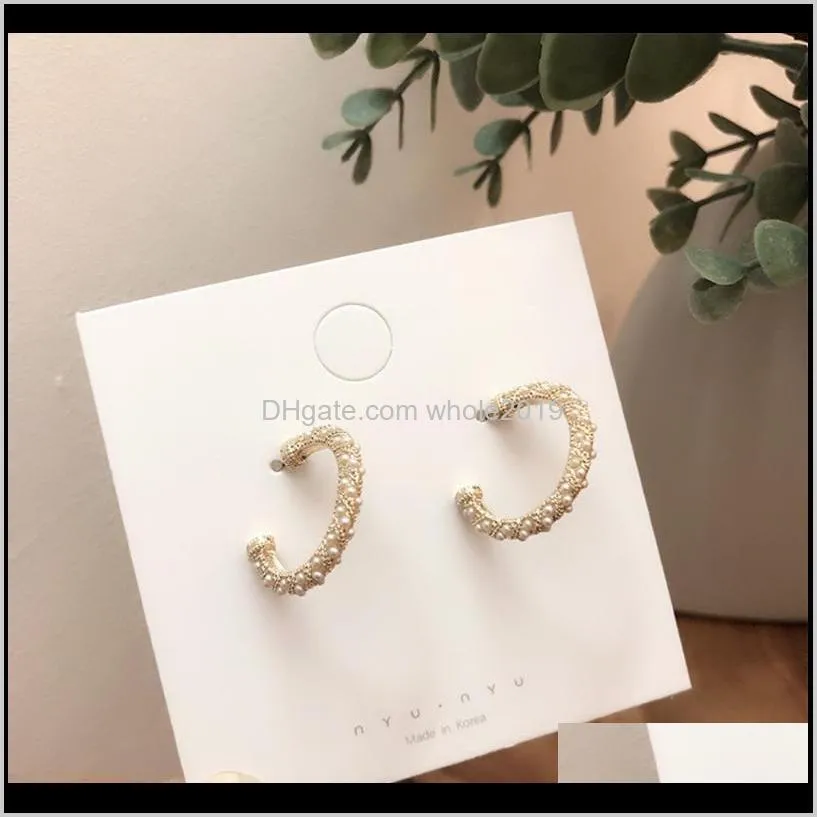 2020 2020 new fashion korean exaggeration sweet big metal circle round freshwater pearl drop earrings jewelry for women girl party