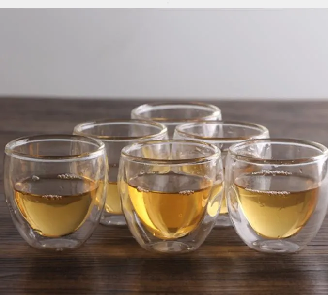 10pcs / lot 80ml Hitzebeständige Glas Teetassen Doppelschicht Kaffeetasse 4pcs / lot 100% Handgemachtes heißer Verkauf