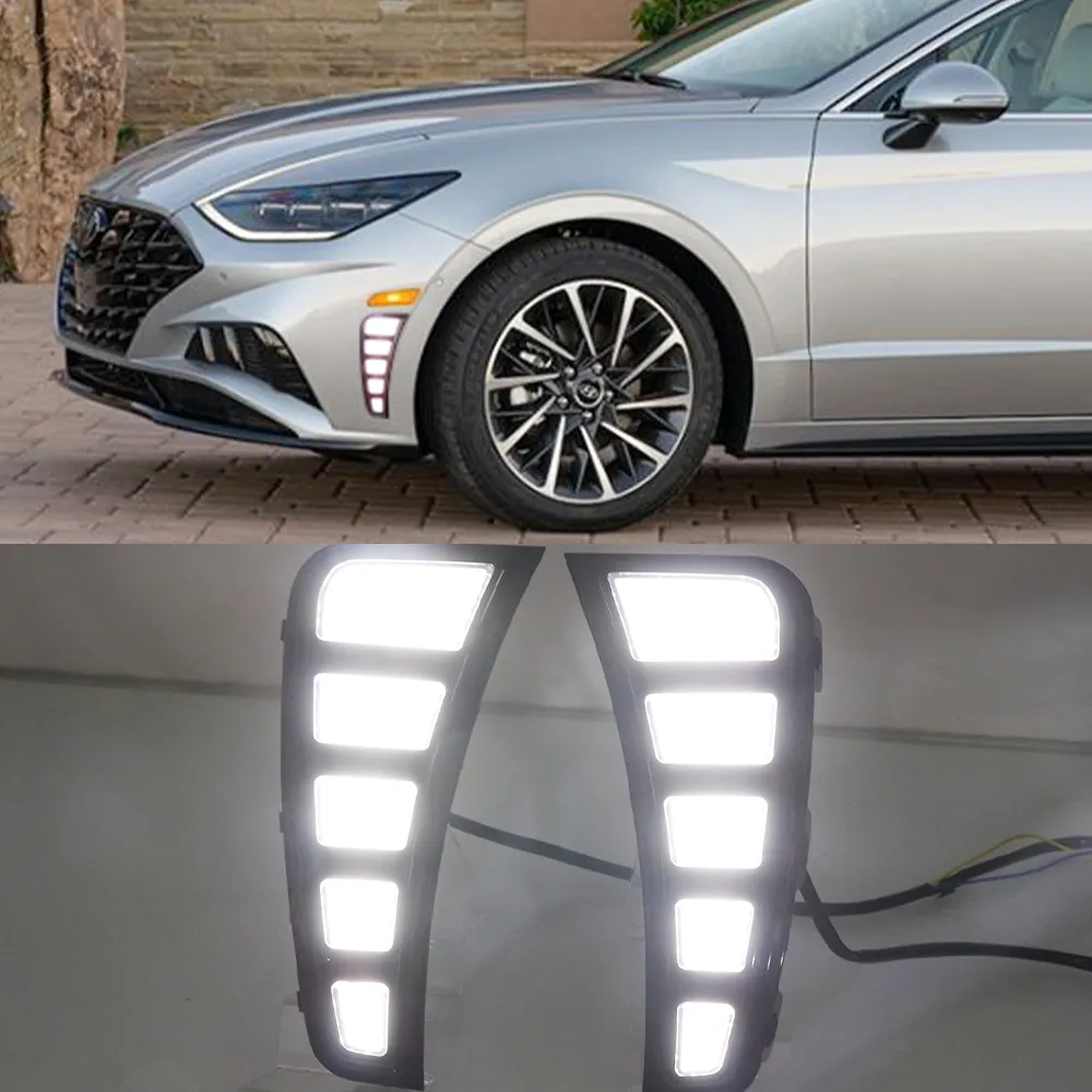 1 Set Voor Hyundai Sonata 2020 2021 Dynamische Turn Geel Signaal Auto Drl Lamp Waterdichte Led-dagrijverlichting