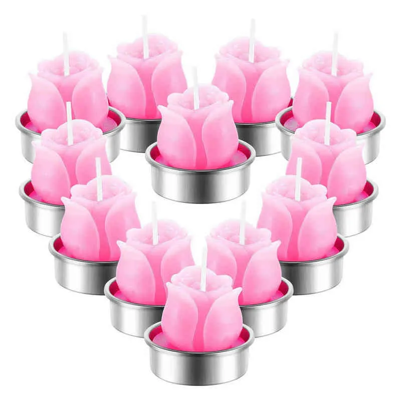 12 Stks 3D Cactus Kaars Gesimuleerde Plant Set Woondecoratie Valentijnsdag Rose Flower Theelight Kaarsen voor bruiloften Valentine Y211229
