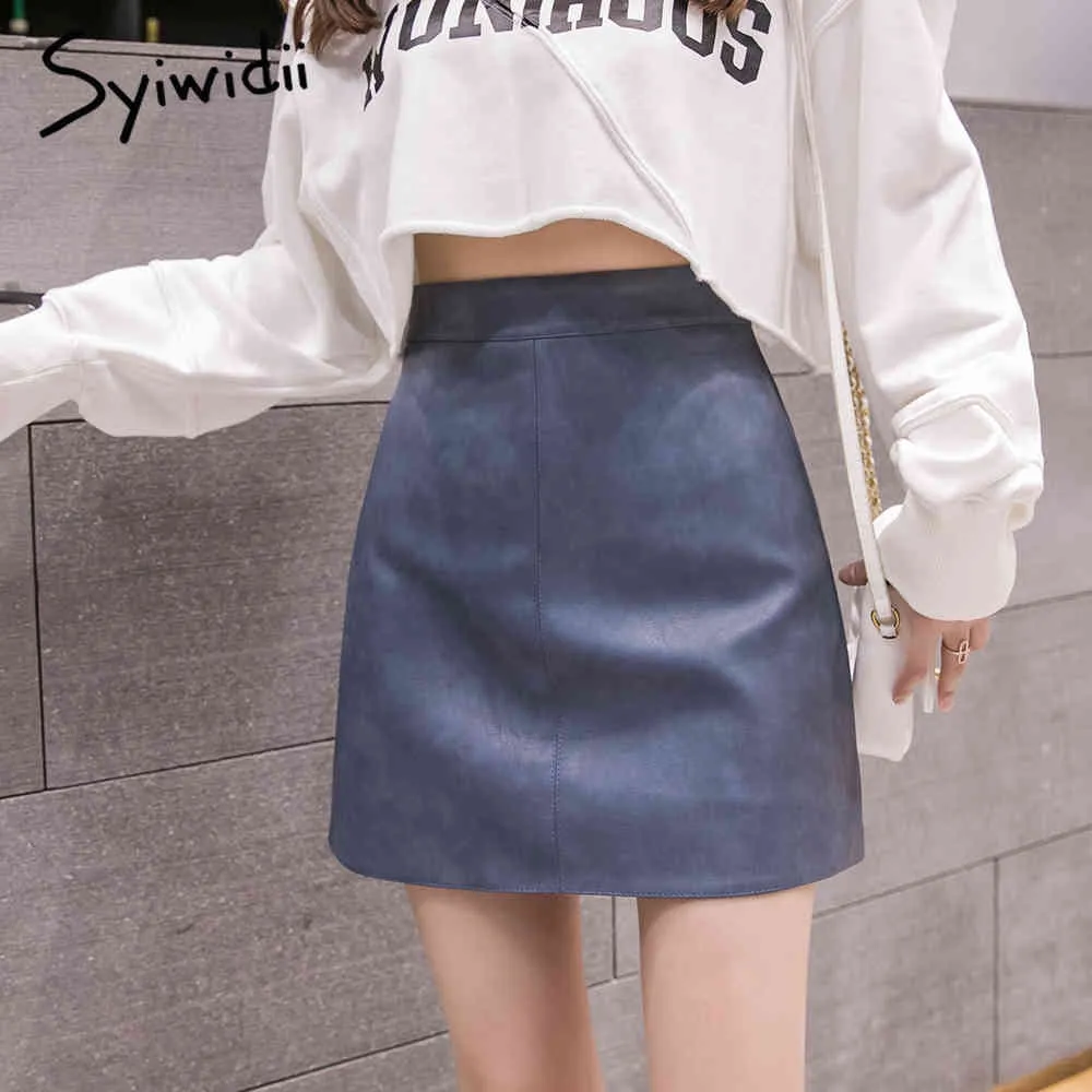 Siwidii Womens Korean Leather Skirt Black, Green, Beige, Blue A Line