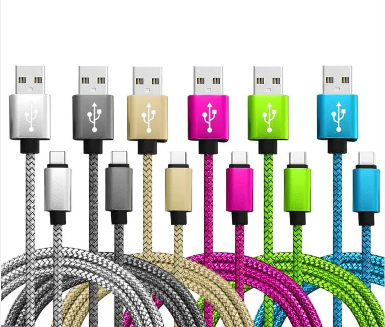 Nylon flätade Typec-datakablar 2a USB-kabel Snabb Laddningssynkronisering Telefonkabelkabel USB-C Typ-C Micro för universella mobiltelefoner