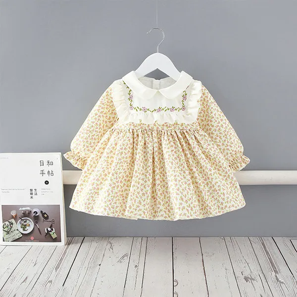 Girl Clothes New Autumn Peter Pan Collar Lolita Style Floral Princess Dress for Baby Birthday Party Dress Ball Gown for 0-4Yrs Q0716