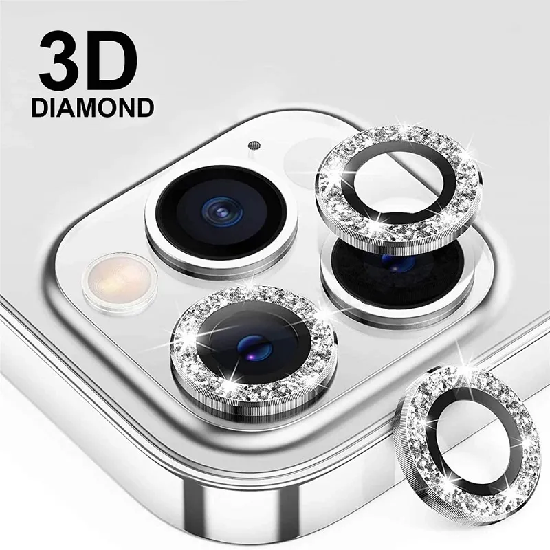 حامي عدسة الكاميرا ، الزجاج المقسّر لـ iPhone 15 14 Pro Max 13 Plus 12 Bling Diamond Ring Lens Cover