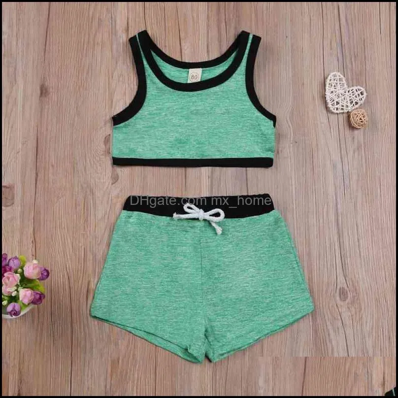 Newly Summer Toddler Baby Girls Clothes Sets 1-5y Solid Sleeveless Vest Tops Shorts Sports Outfits