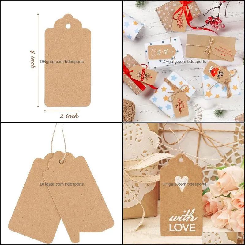 Gift Wrap Tags, 100 Pcs Kraft Paper Tags For Wedding Brown Rectangle Craft Hang