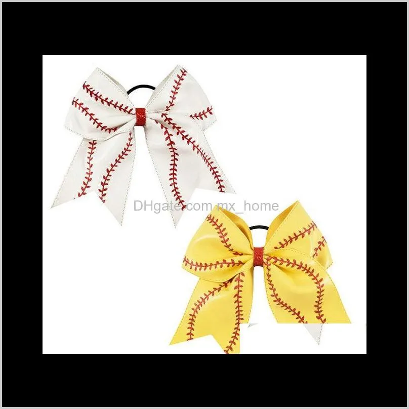 new 7inch 8inch large softball team baseball cheer bows knot hairbands handmade ribbon and leather hair bow for cheerleading girls