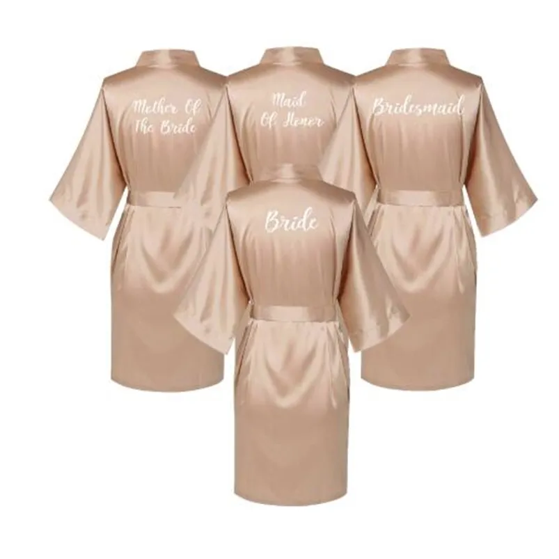 Satin Silk Robes Plus Size Wedding BathRobe Bride Bridesmaid Dress Gown Women Clothing Sleepwear Maid of Honor Rose Gold 210831