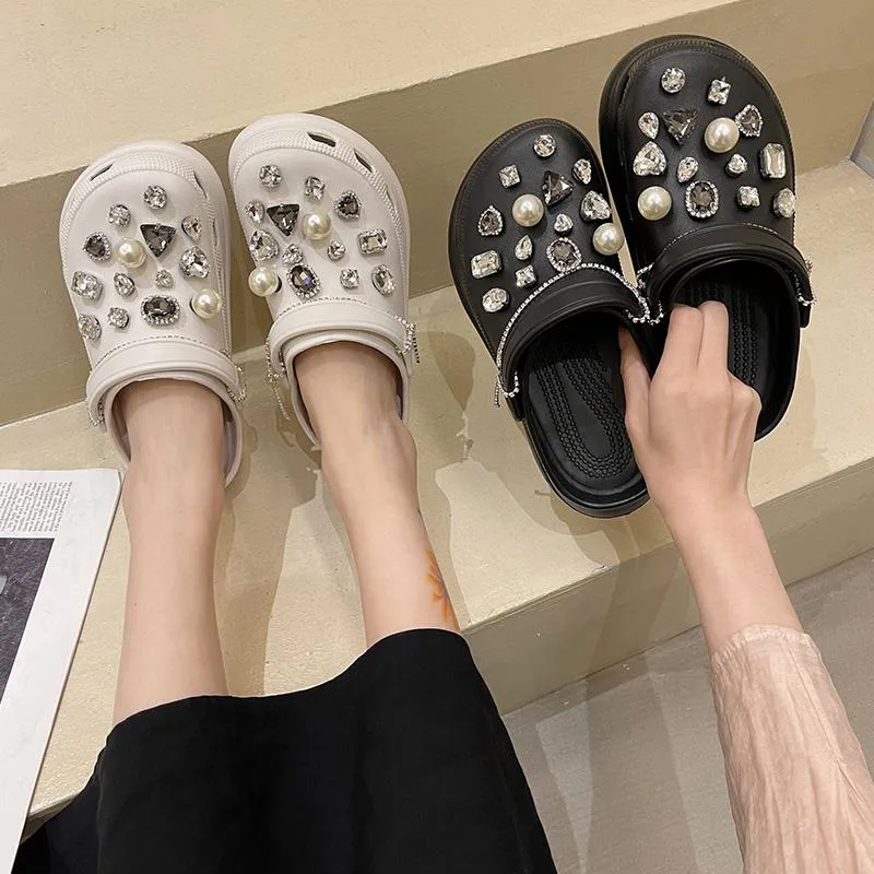 Slippers 2021 Summer Women Garden Shoes Quick Dry Wedges Beach Sandals Antiskid Girls Platform Chain Flip Flops Shose For