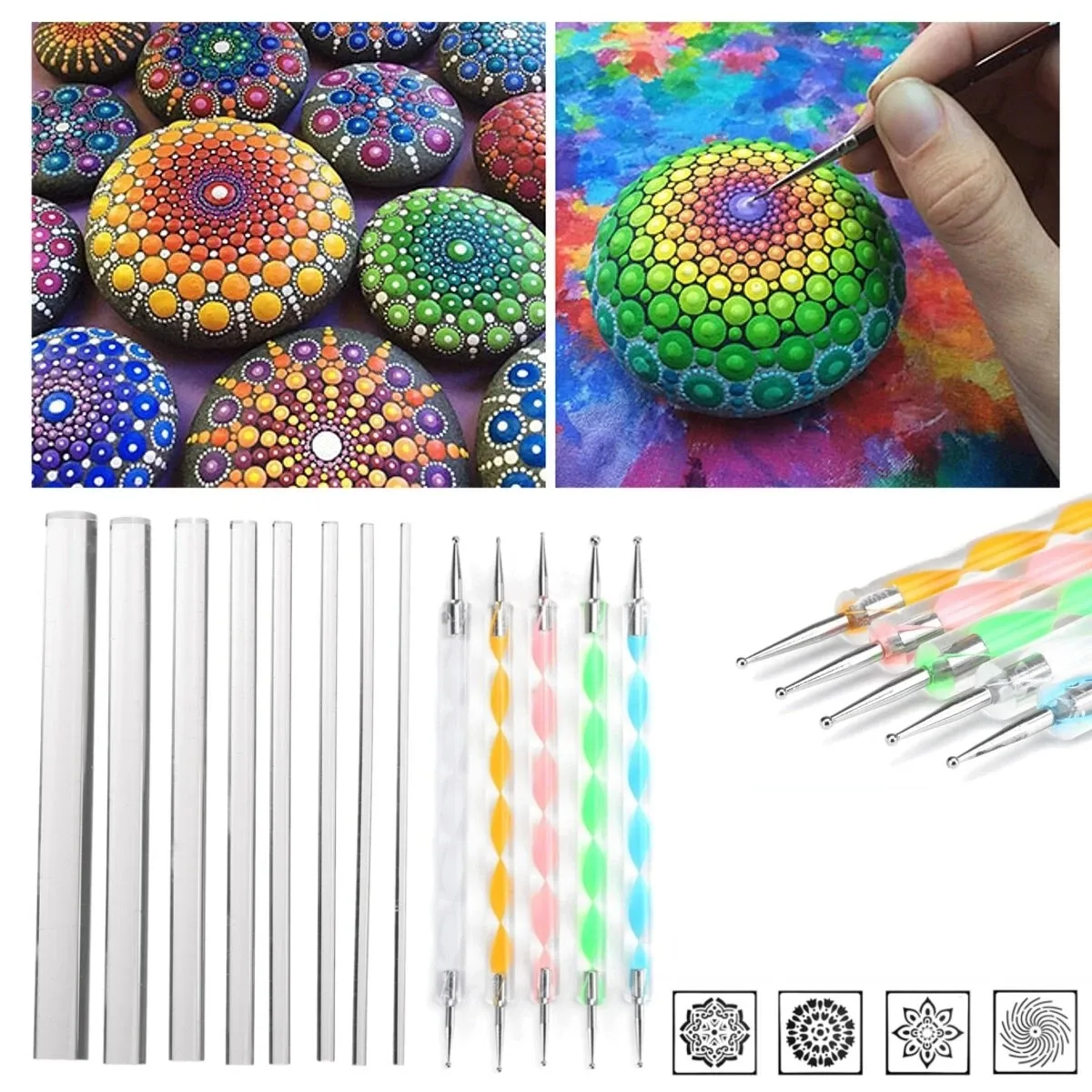 13PCS Mandala Dotting Verktyg Set Rock Painting Kit Nail Art Pen Paint Stencil