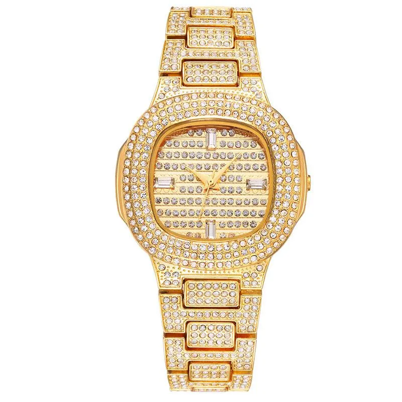Relógios de pulso relógios masculinos bling grelhados 18k ouro brilhando cz relógio de pulso de quartzo homens hip hop homem relógio À prova d'água jóias