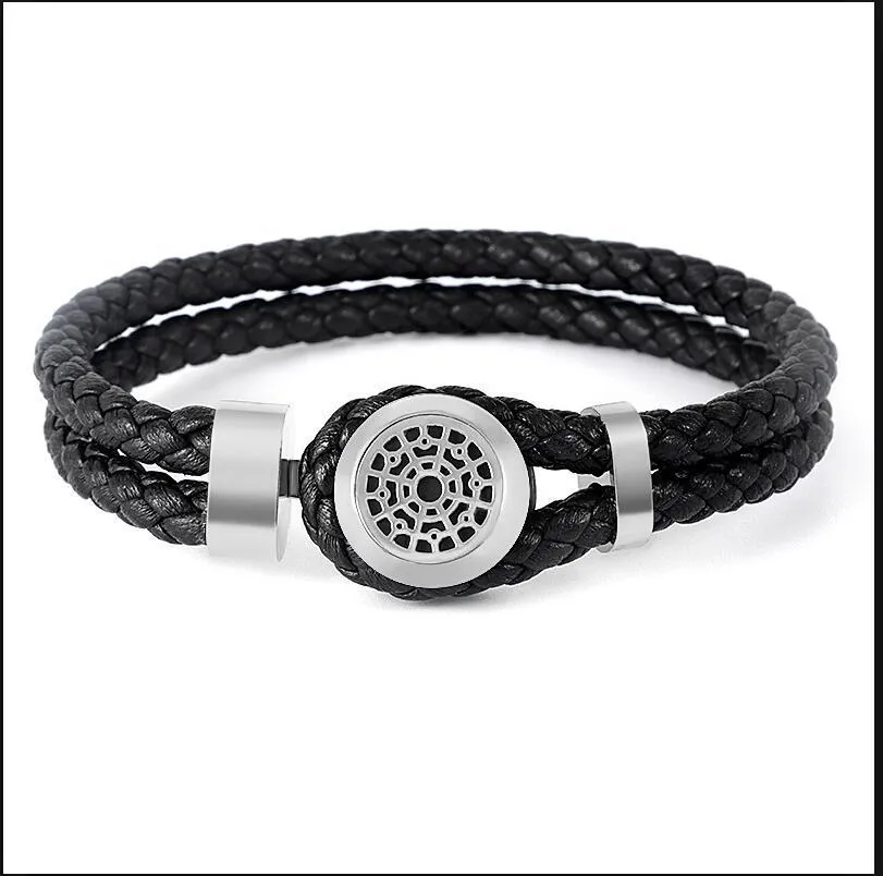 Mode hommes bracelets en cuir v￩ritable bracelets en acier inoxydable creuser longueur de motif de fleur 20.50cm