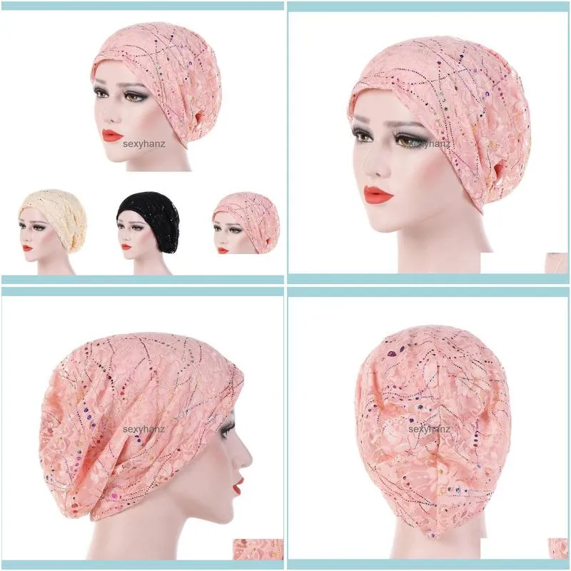 New Women`s Lace Breathes Cotton Turban Head Hat Chemo Beanies Cap Multicolour Headgear Female Headwear Headwrap Accessories