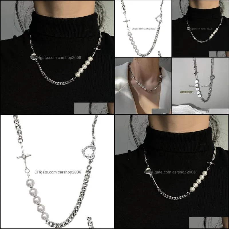 Design Reflective Pearl Cross Ladies Trend Alloy Necklace Personality Versatile Fashion Clavicle Chain Chains