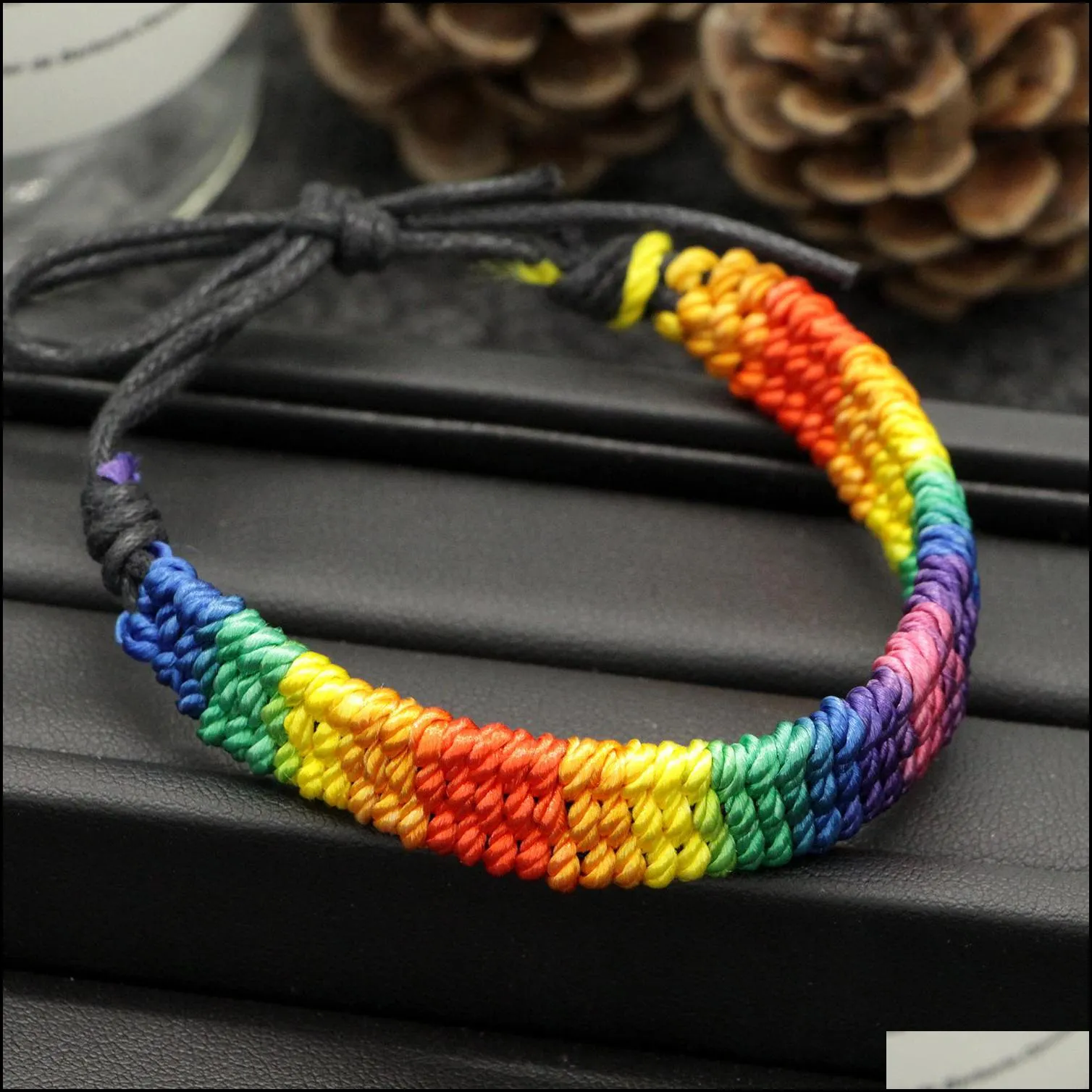 Kimter Charm Lesbian Valentine`s Gifts LGBT Flag Braid Handmade Rainbow Gay Pride Bracelet Love Delicate Friendship Bracelets M094FA