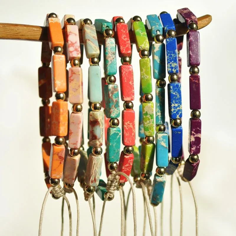 Armband natuursteen bar kralen geweven armband trendy retro kleurrijke onregelmatige textuur vrouwelijke verstelbare touw polsband sieraden