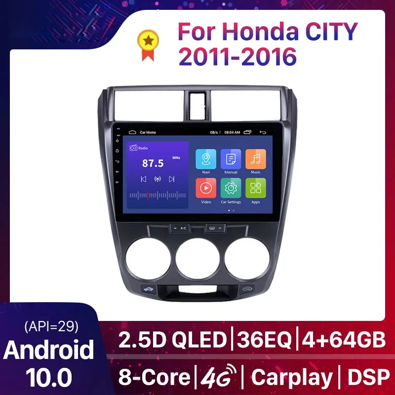 ホンダシティのためのAndroid 10 QLED車DVDラジオプレーヤー2011-2016 2DIN GPS Tochスクリーンマルチメディアヘッドユニット