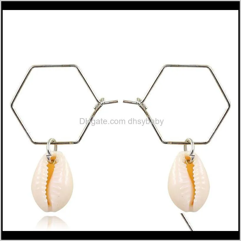 women bohemia natural sea shell earrings big circle round loop earrings geometric pendant dangle earrings jewelry