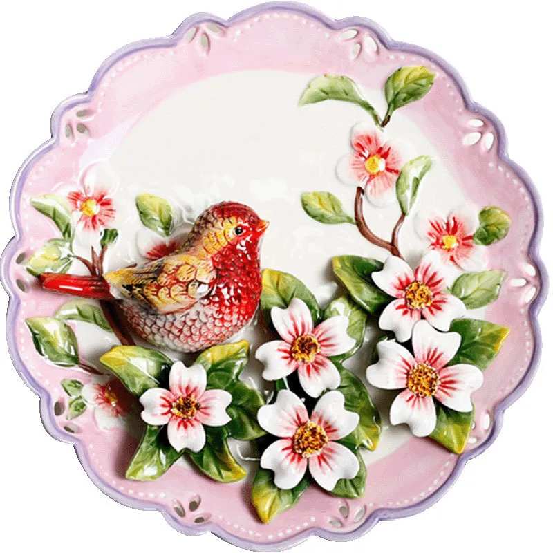 Gokays Decorative Plates for Wall Hanging, Winter Forest in Snow Painting Orange Ceramic Plate, Wobble-Plate with Display Stand, Home Decor for